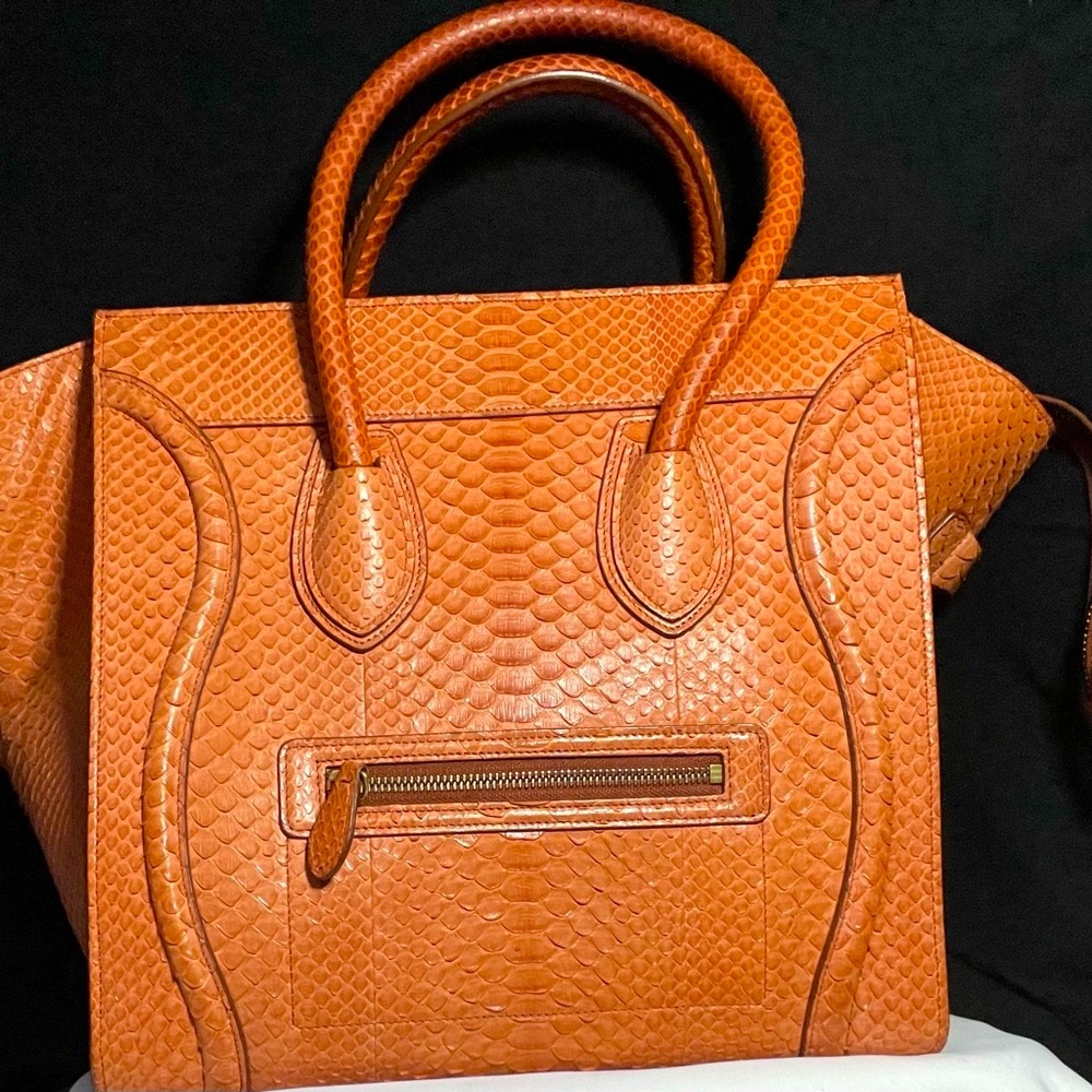 Celine orange python luggage tote